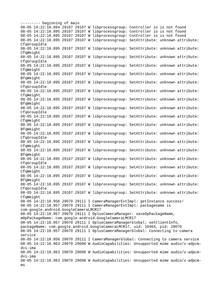 Android Log: Camera and Audio Issues | PDF | Software | Computing