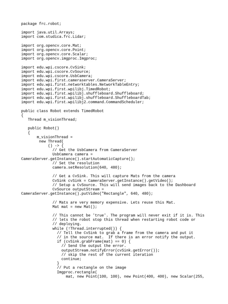 Camera Code for Robot Vision System | PDF | Imaging | Computer Programming