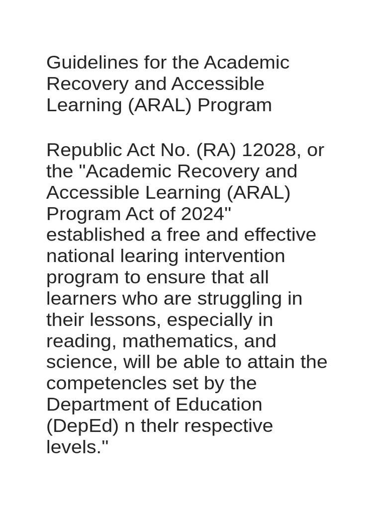 ARAL Program Guidelines under RA 12028 | PDF | Pedagogy | Education Theory