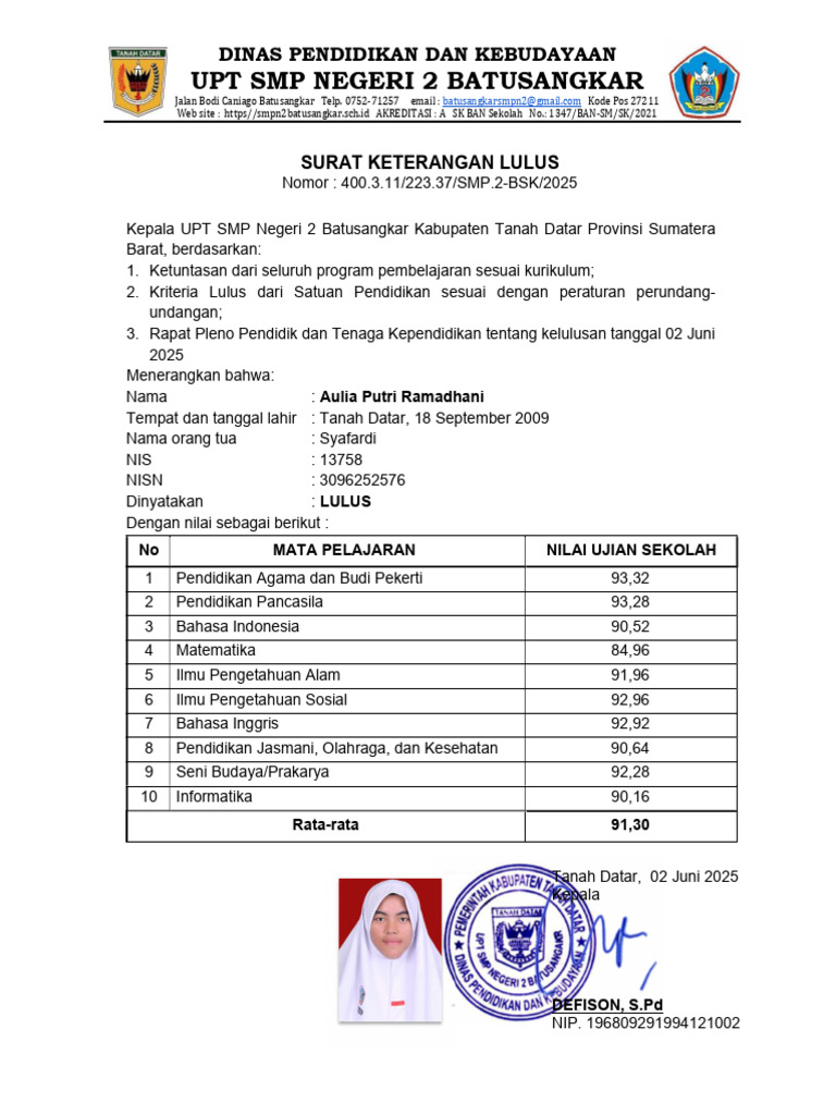Surat Keterangan Lulus SMP 2025 | PDF