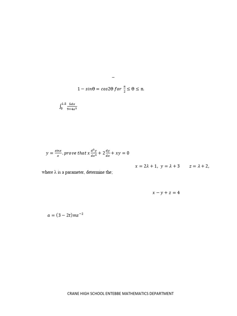 S.5 Mathematics Holiday Work 2024 | PDF | Equations | Area