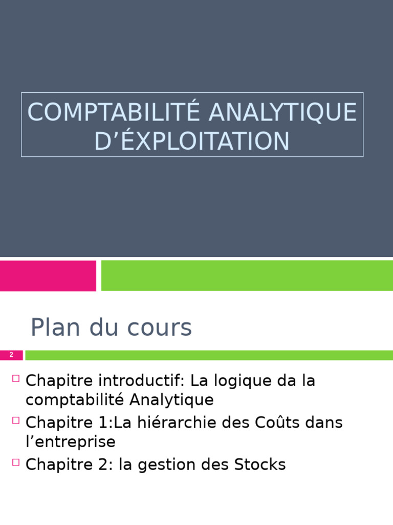 Comptabilité Analytique d'Exploitation | PDF | Inventaire | Comptabilité