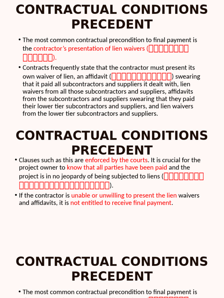 Contractor's Presentation of Lien Waivers | PDF | Subcontractor | Lien