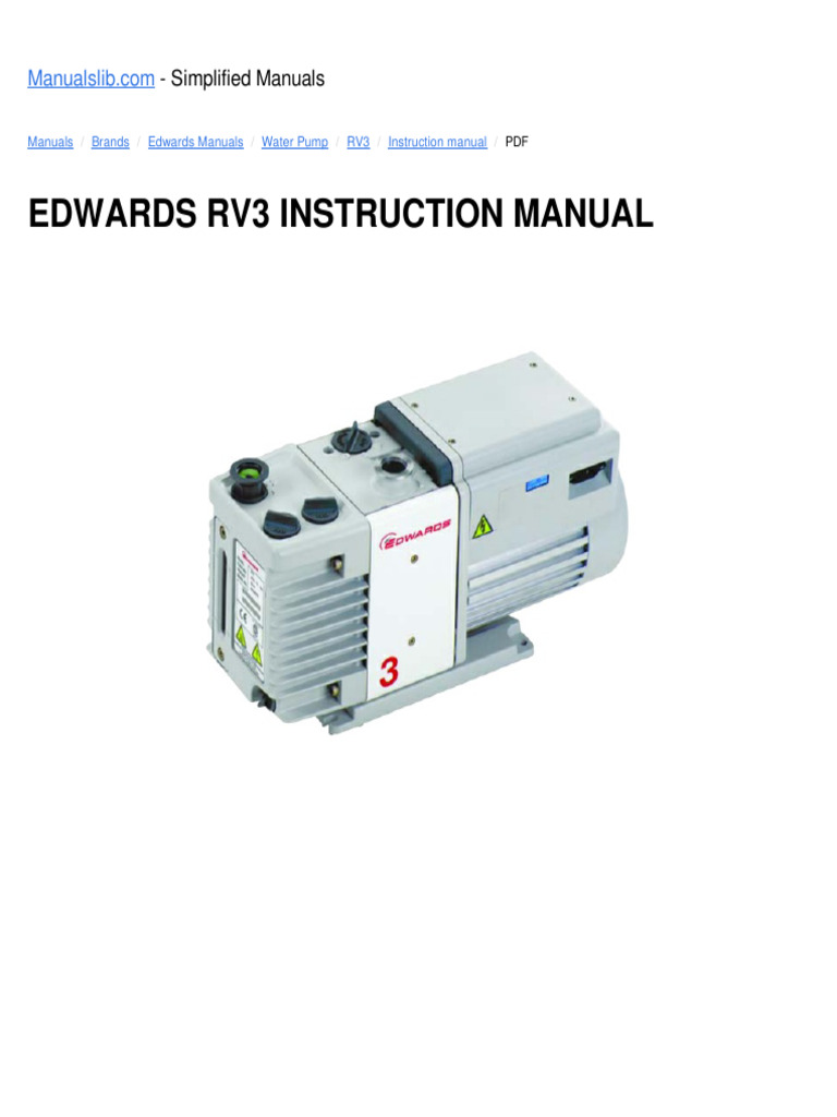 Rotary Vane Pump Rv12 Instruction Manual | PDF | Pump | Vacuum