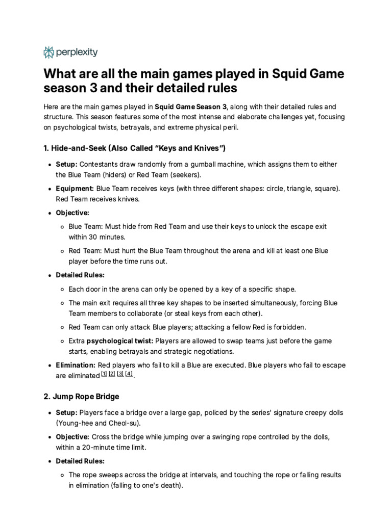 Squid Game Season 3: All Main Games | PDF