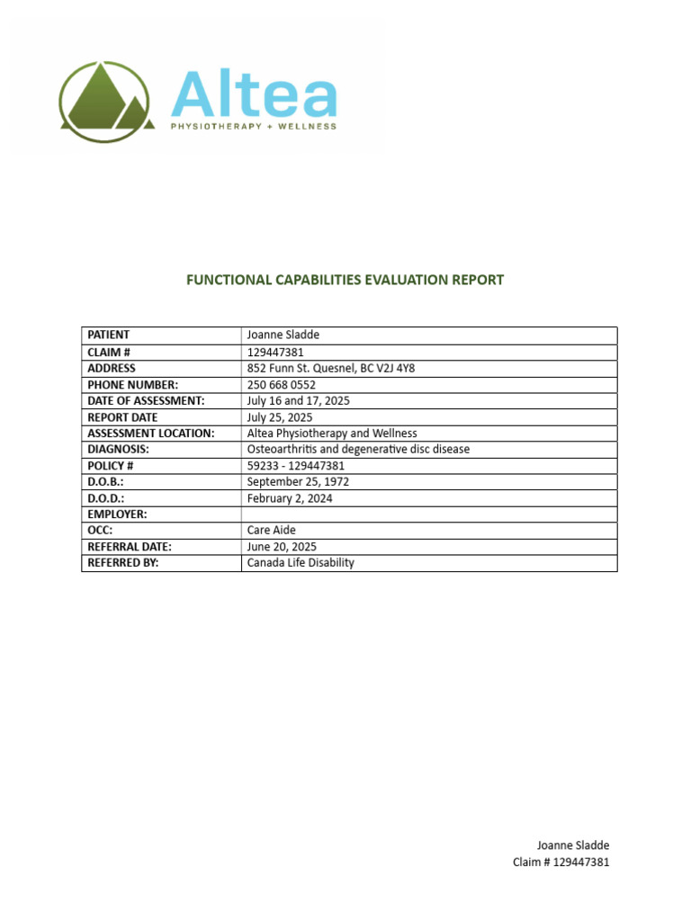 Functional Capacity Evaluation Report | PDF | Anatomical Terms Of ...