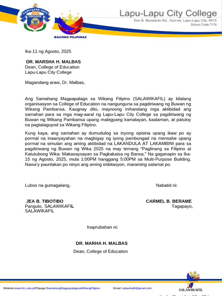 Letter Buwang Wika Dr. Marsha | PDF