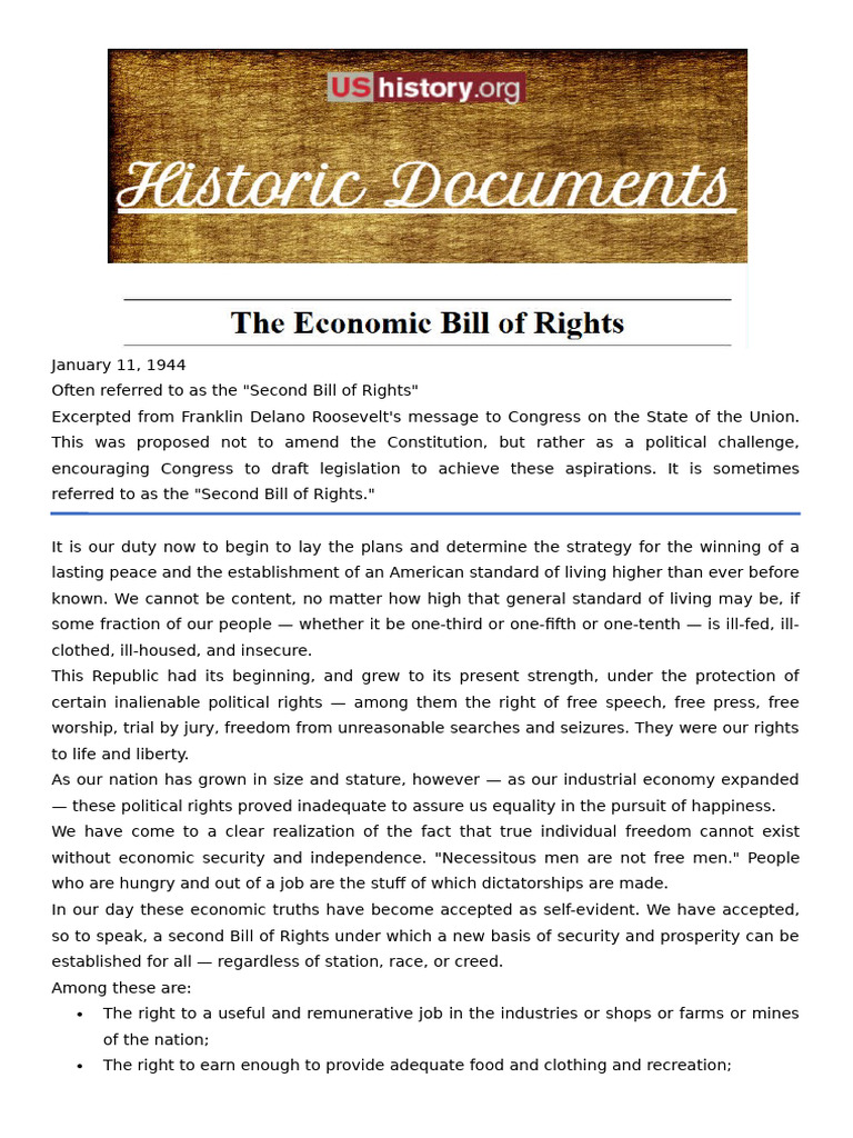 FDR's Second Bill of Rights Explained | PDF | United States Bill Of ...