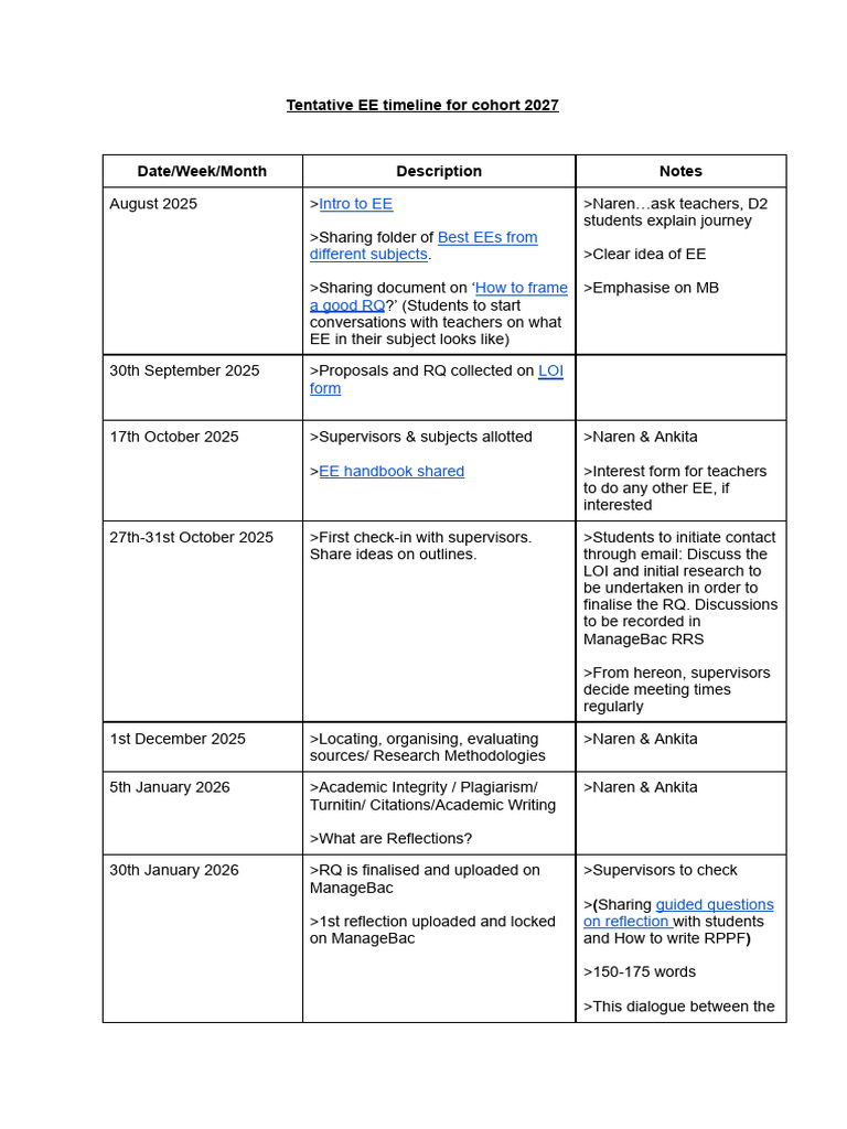 EE Timeline for Cohort 2027 | PDF | Learning