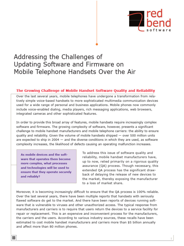 Mobile Handset Software Quality Challenges | PDF | Telephone | Computing