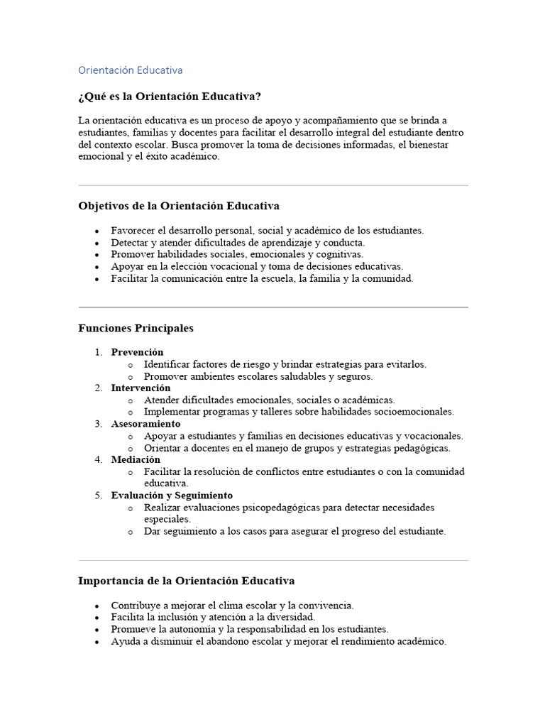 Importancia de la Orientación Educativa | PDF