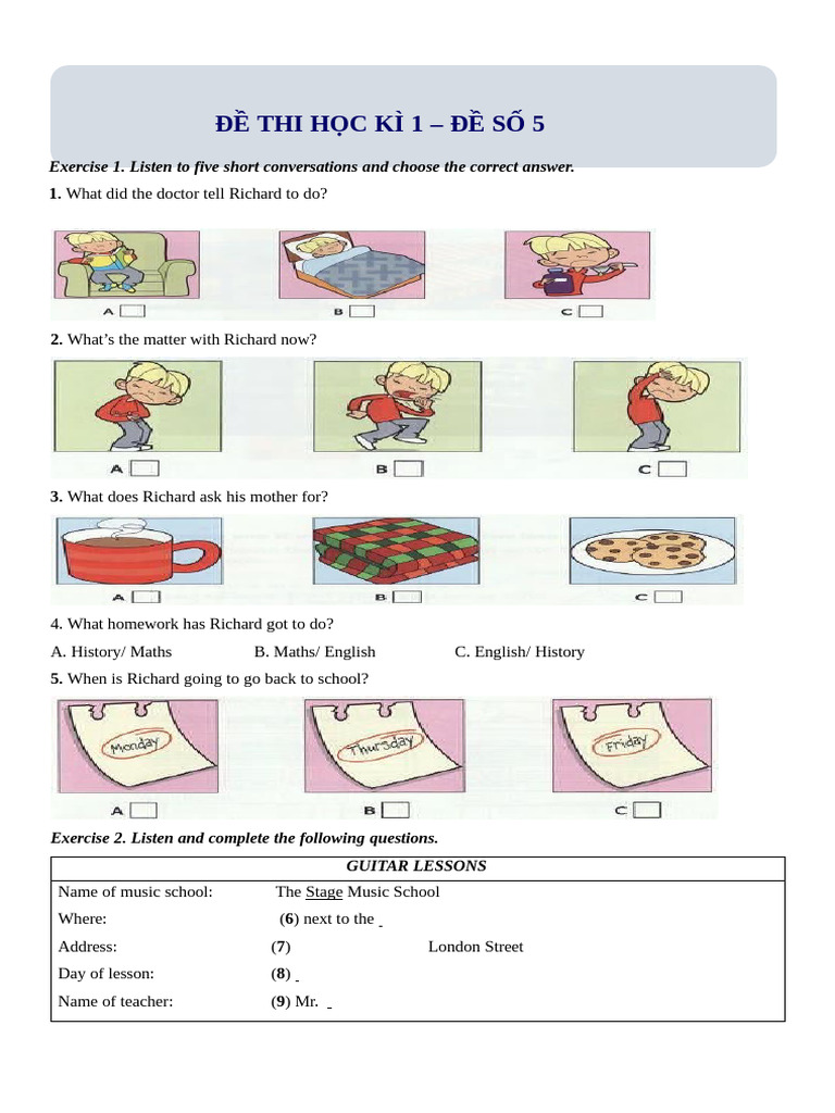 Richard's Homework and Music Lessons | PDF