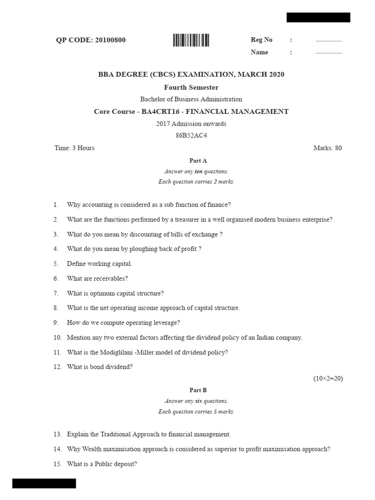 Financial Management Exam Questions | PDF | Capital Structure | Cost Of ...