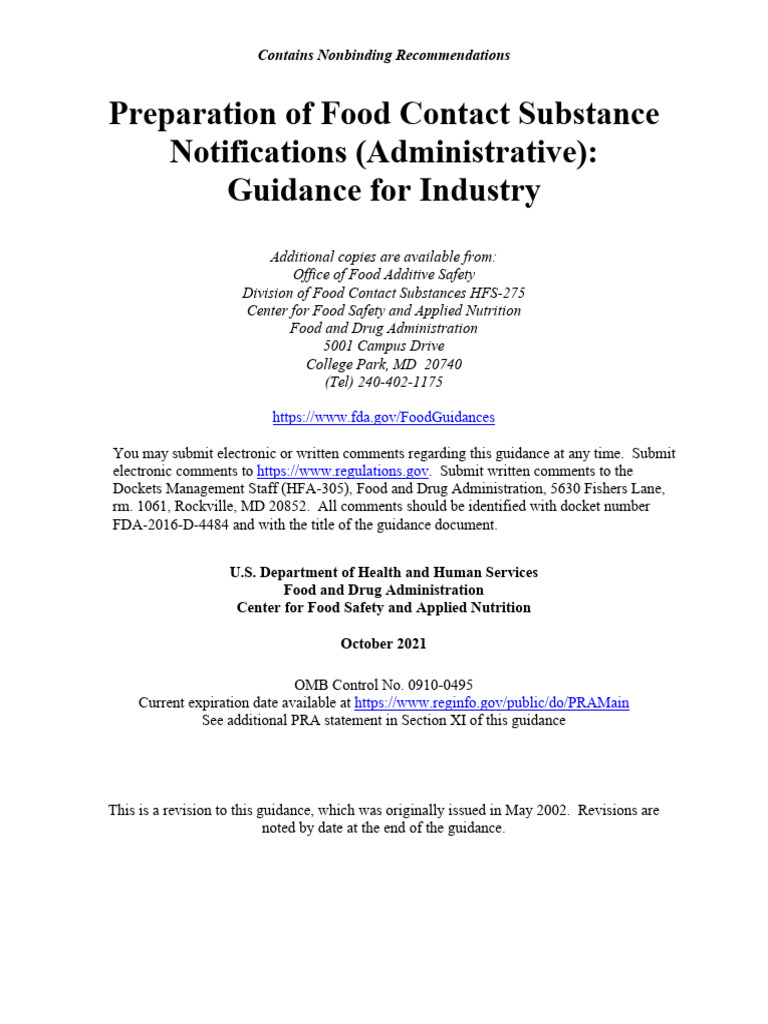 Food Contact Substance Notification Guide | PDF | Food And Drug ...