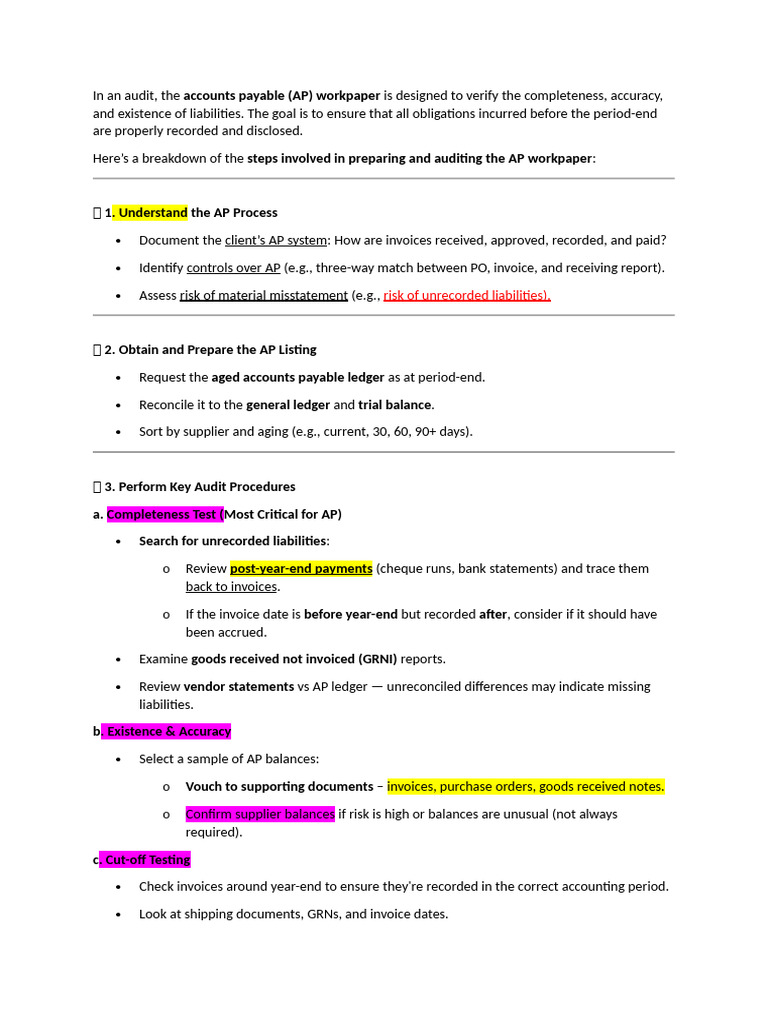 AP Audit Working Papers Explained | PDF | Accounts Payable | Audit
