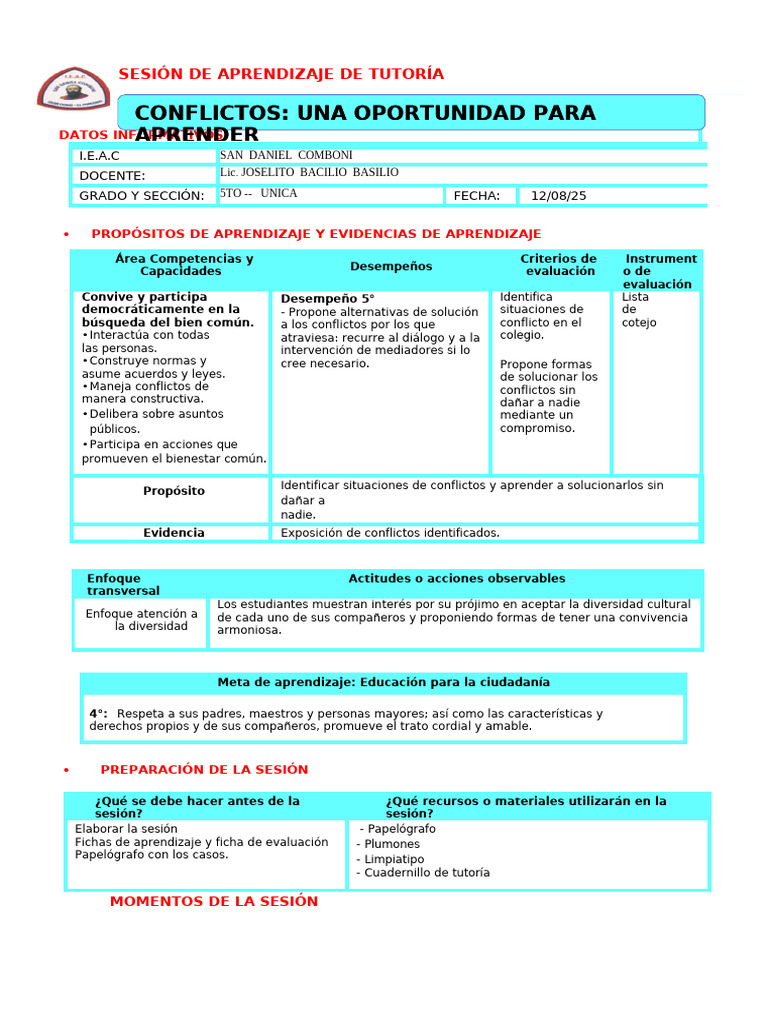 Actividades para Resolver Conflictos Escolares | PDF | Aprendizaje ...