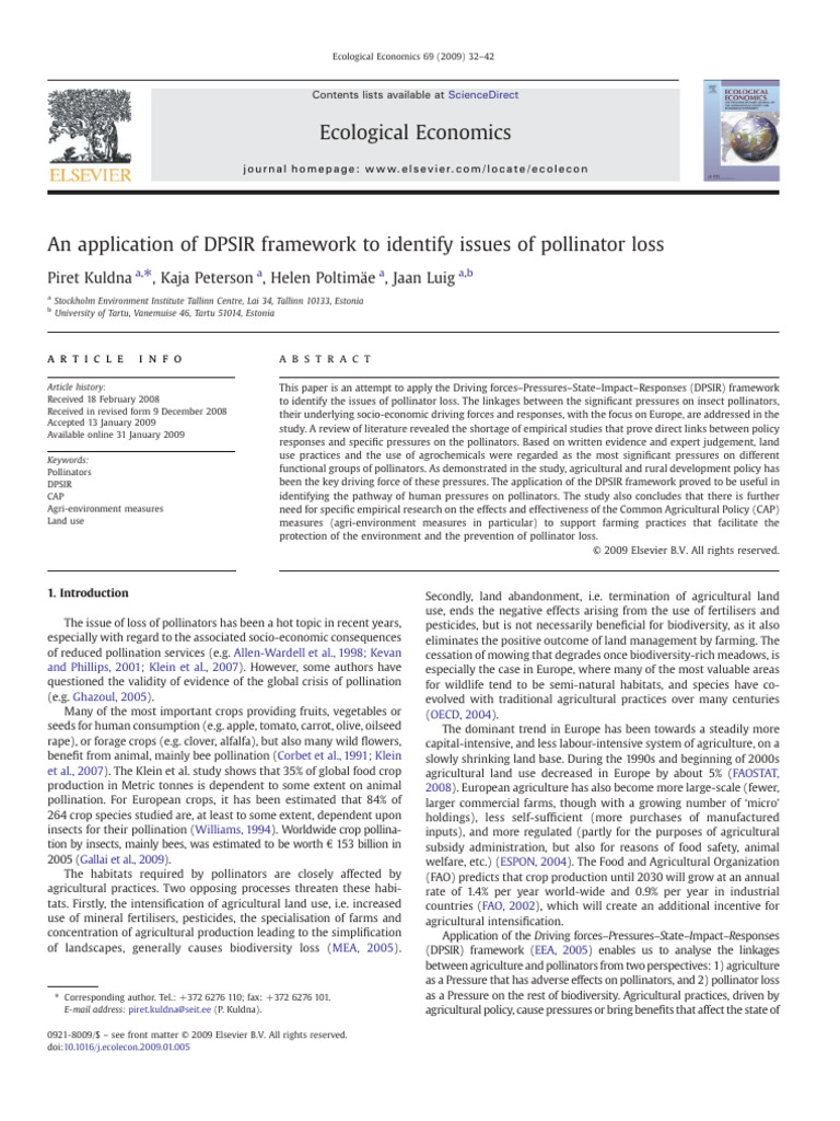 DPSIR Framework for Pollinator Loss Issues | PDF | Honey Bee | Pollinators