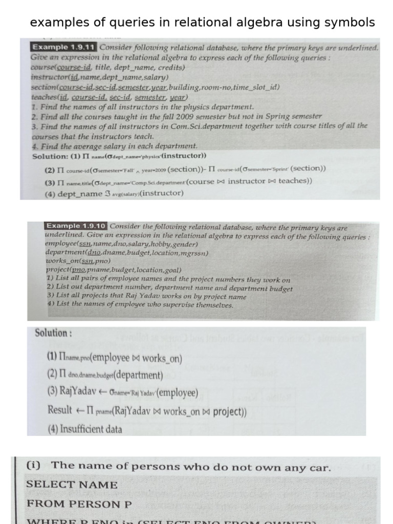 Relational Algebra Query Examples | PDF | Data Management Software ...