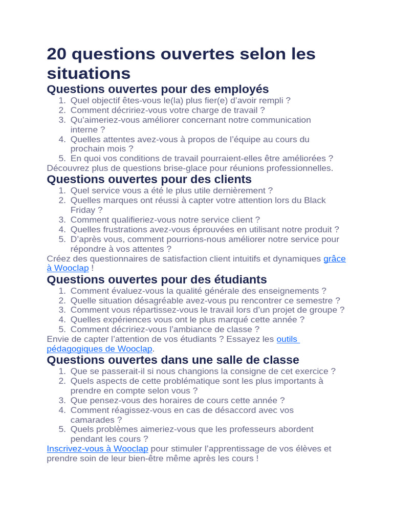 Questions ouvertes pour divers contextes | PDF | Recrutement ...