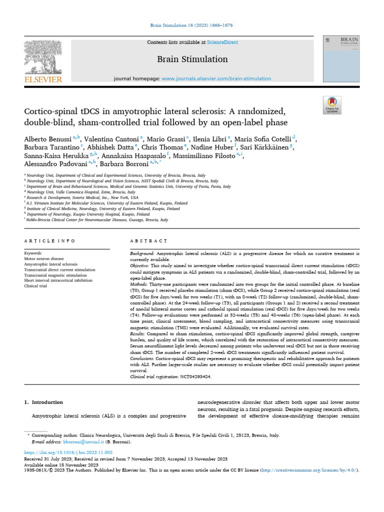 tDCS Therapy in ALS: Clinical Trial Results | PDF | Neuroscience | Medicine