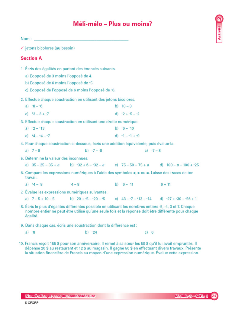Expressions numériques et soustractions | PDF | Entier naturel | Nombre