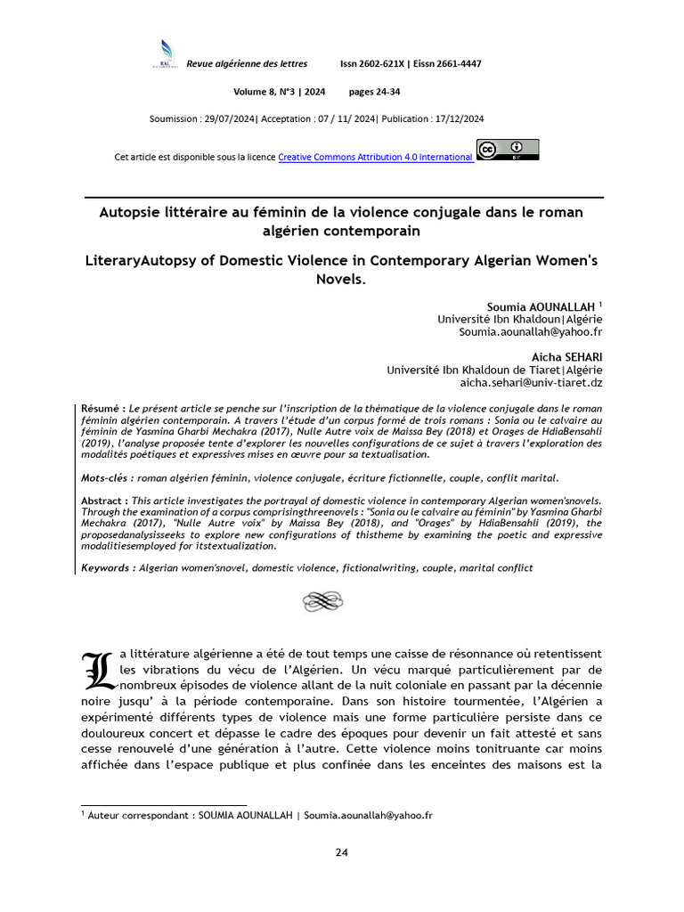 Violence conjugale dans le roman féminin algérien | PDF | La violence