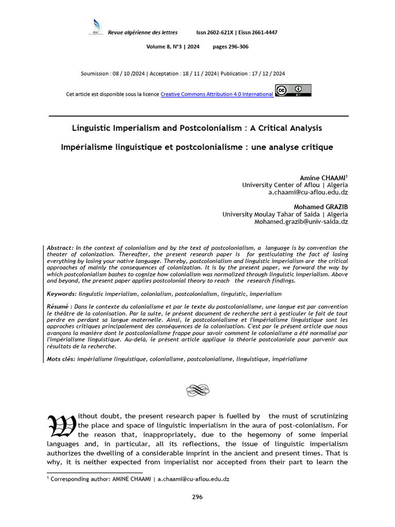 Linguistic Imperialism in Postcolonial Context | PDF | Postcolonialism ...