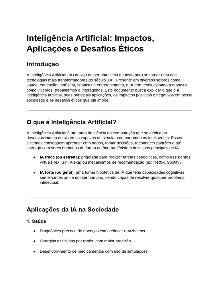Impactos e Desafios da Inteligência Artificial | PDF | Inteligência ...
