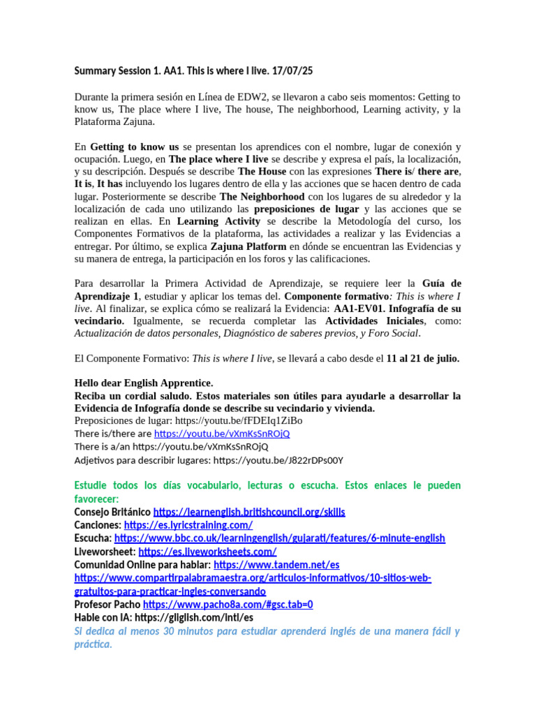 Summary 1 | PDF | Aprendizaje