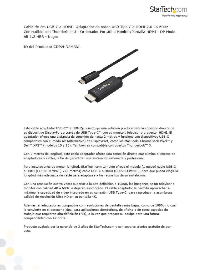 Adaptador USB-C a HDMI 2m 4K 60Hz | PDF | Hdmi | USB