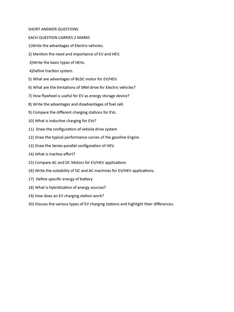 Short Answer Questions Evt | PDF