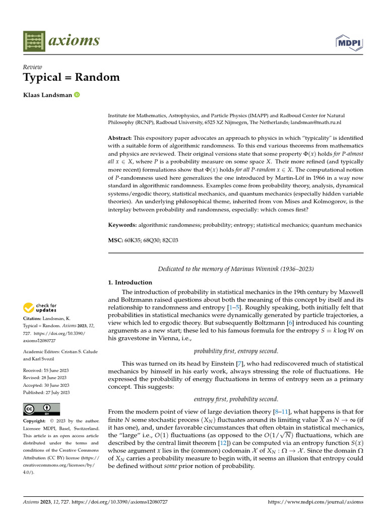 Typicality and Algorithmic Randomness in Physics | PDF | Randomness ...