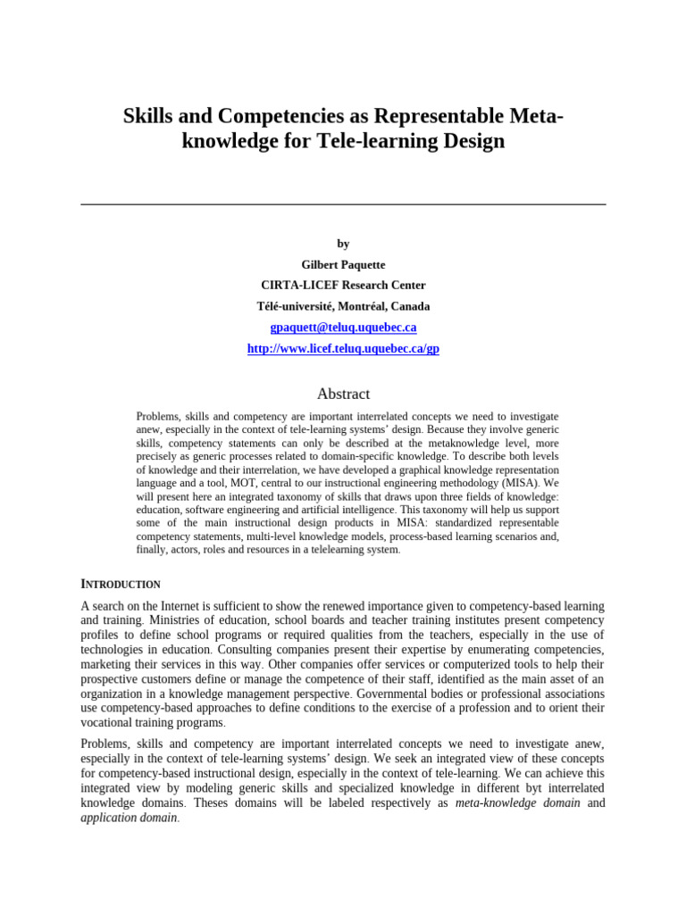 Meta-Knowledge for Tele-Learning Design | PDF | Knowledge | Learning