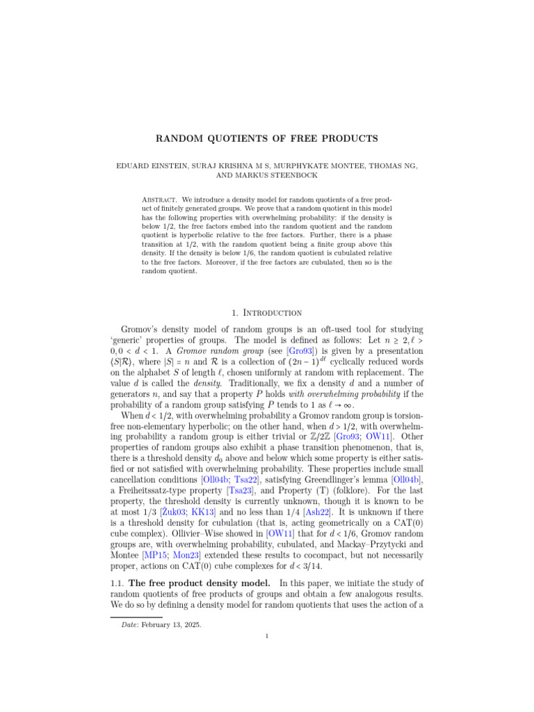Random Quotients of Free Products | PDF | Vertex (Graph Theory ...