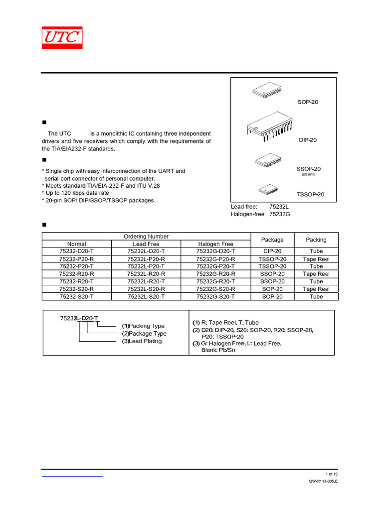 UTC 75232 RS-232 Driver/Receiver IC | PDF | Capacitor | Electrical Network