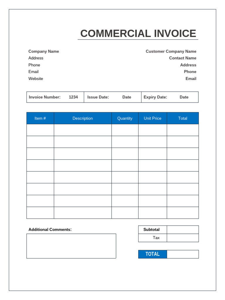 Commercial Invoice Template Word | PDF