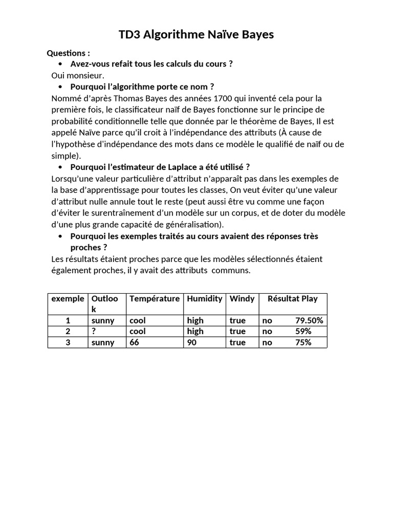 Introduction à l'Algorithme Naïve Bayes | PDF | Enseignement des ...