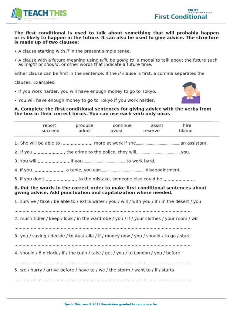 First Conditional Advice Activities | PDF | Verb | Linguistics