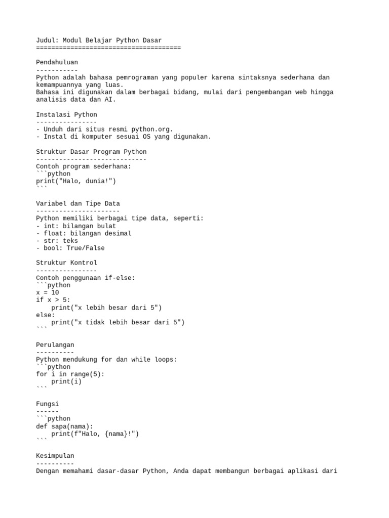 Panduan Belajar Python Dasar | PDF