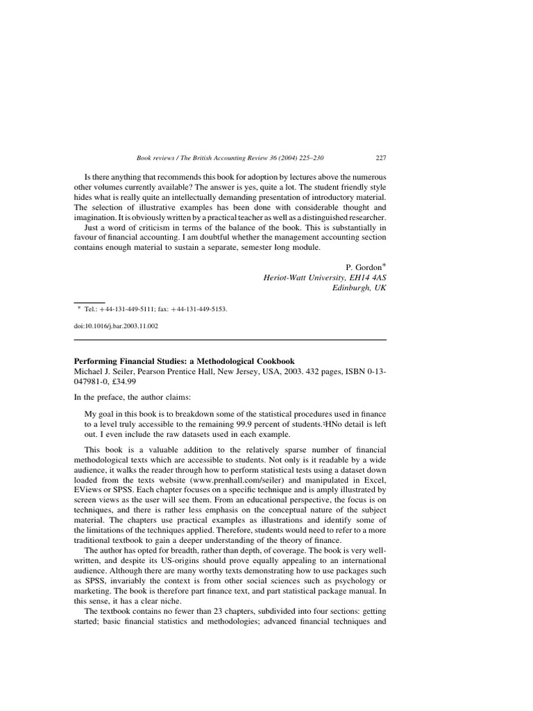 Performing Financial Studies A Methodolo | PDF | Statistics | Books