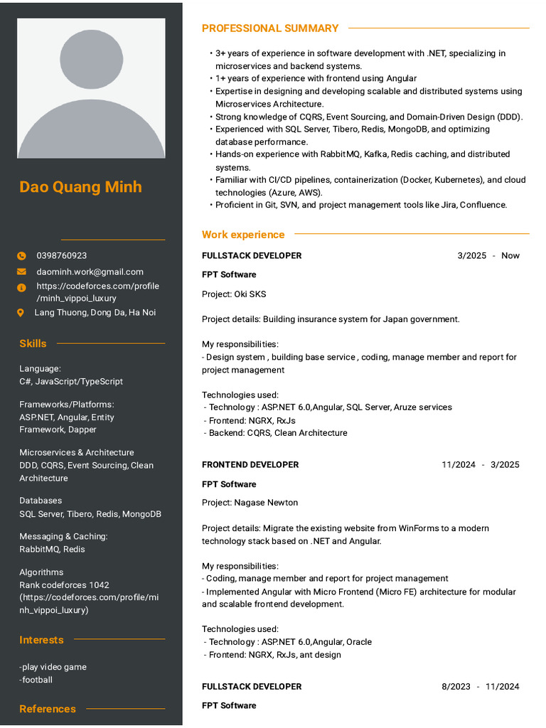 Fullstack Developer Resume - .NET & Angular | PDF | Microsoft Sql ...