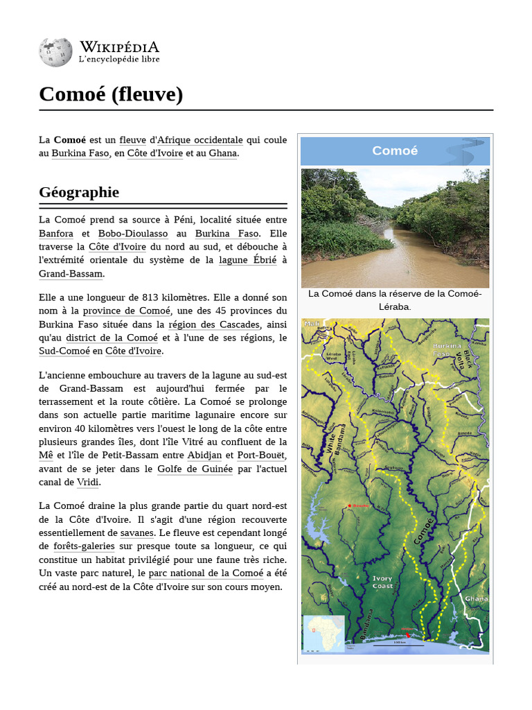 Longueur et caractéristiques de la Comoé | PDF | Géographie physique ...