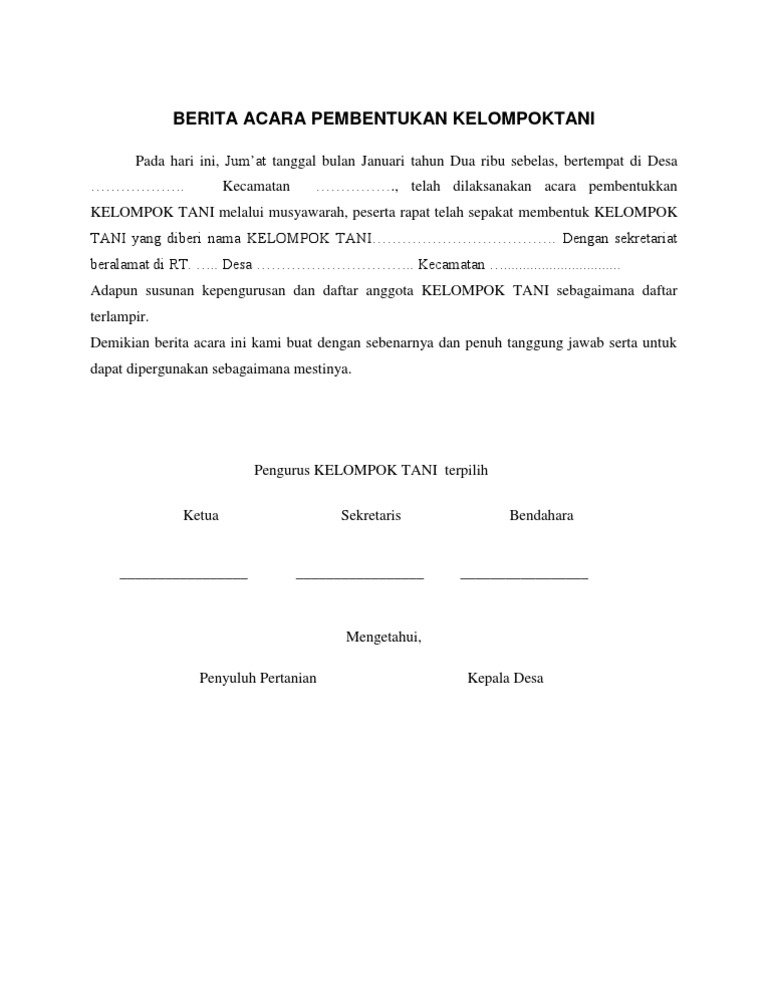 Berita Acara Pembentukan Kelompoktani