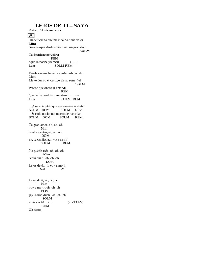 Lejos de Ti: Letra y Acordes | PDF
