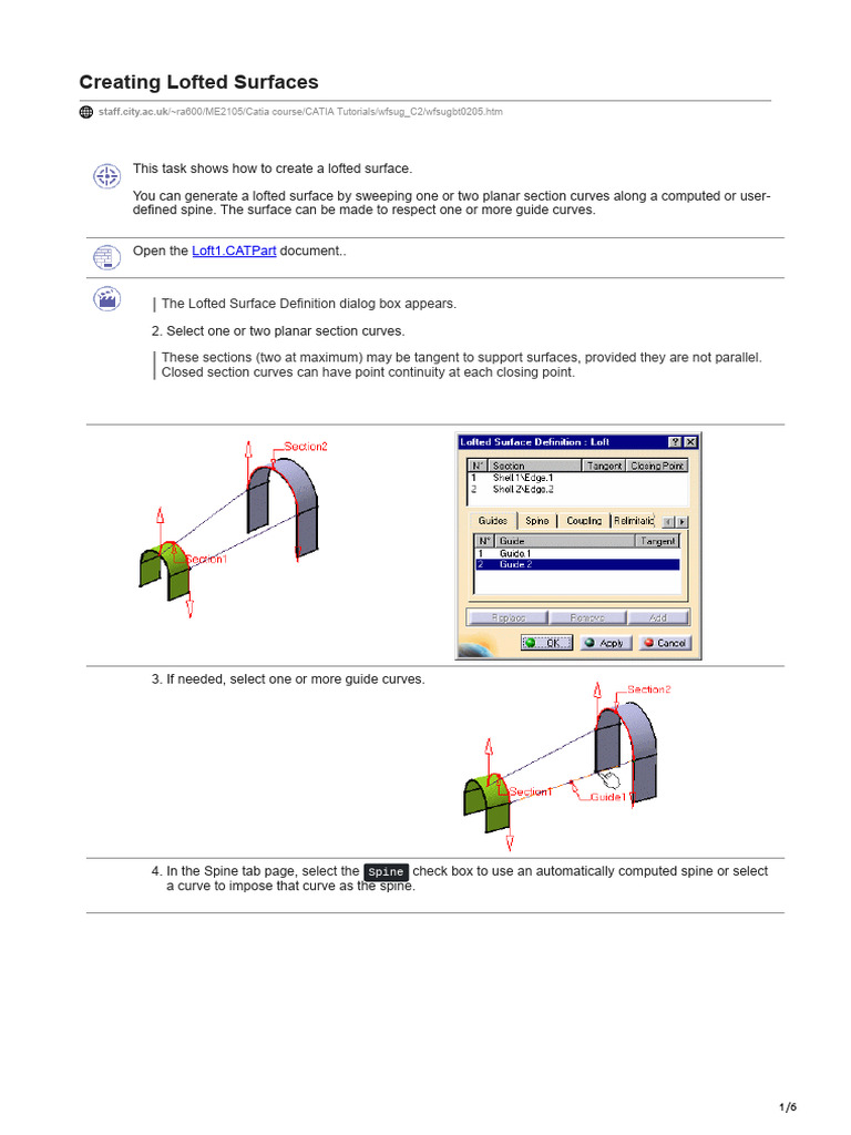 Creating Lofted Surfaces in CATIA | PDF | Tangent | Curve