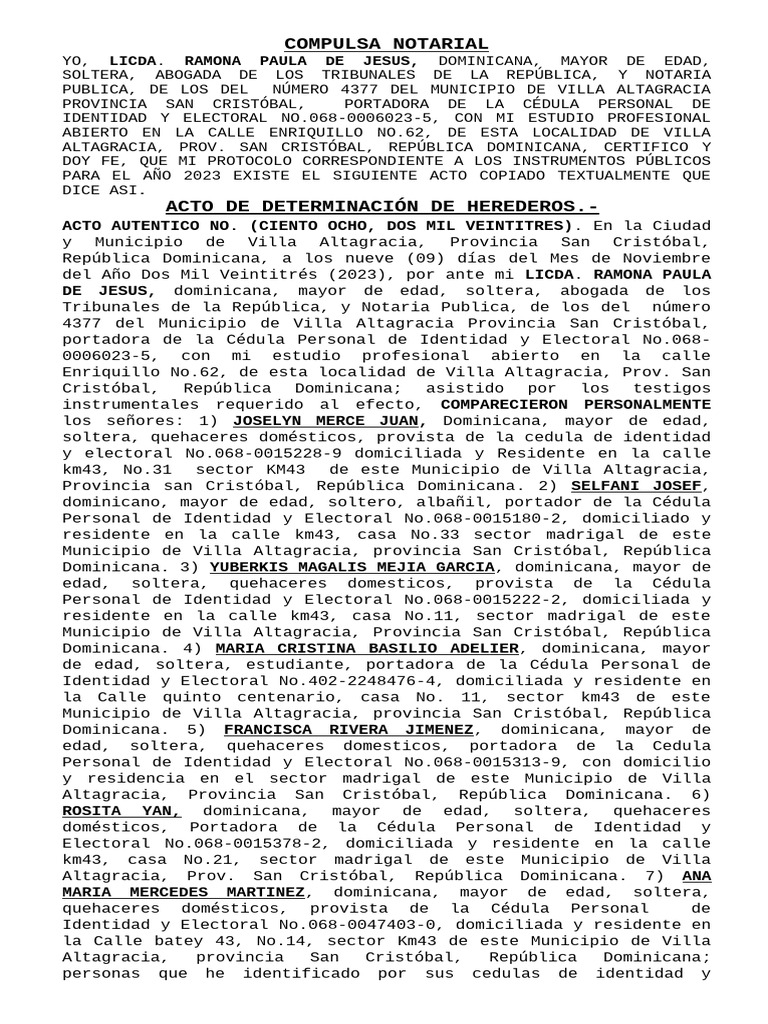 Compulsa Notarial de Herederos 2023 | PDF | República Dominicana