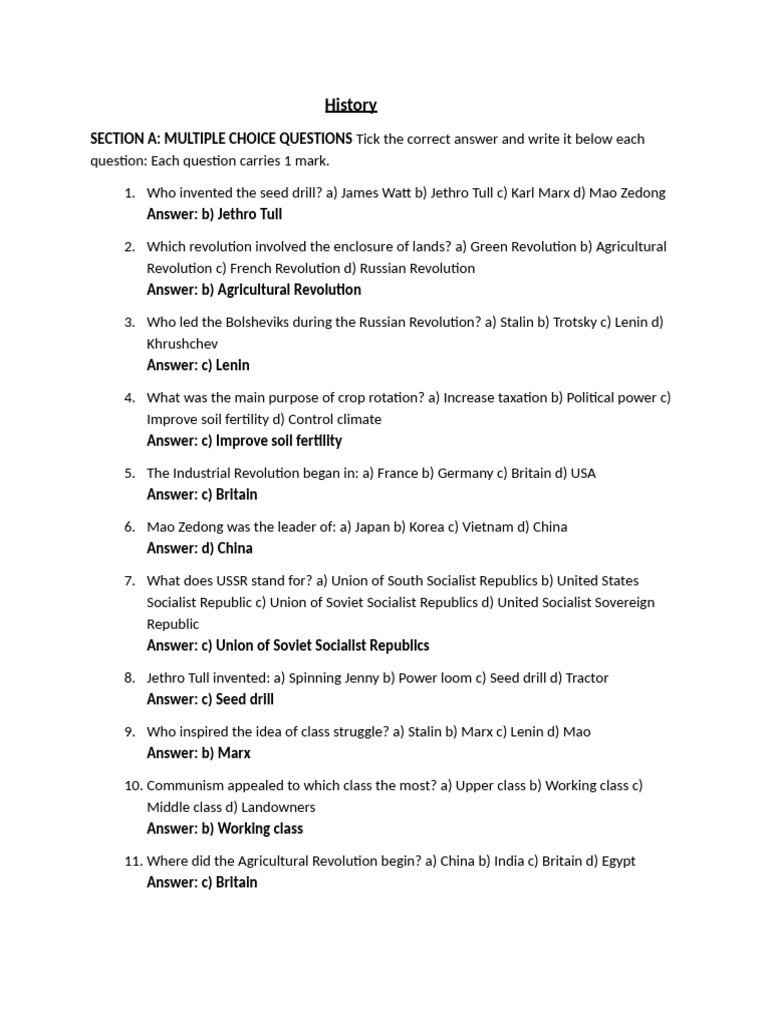 History Quiz: Key Events & Figures | PDF | Communism