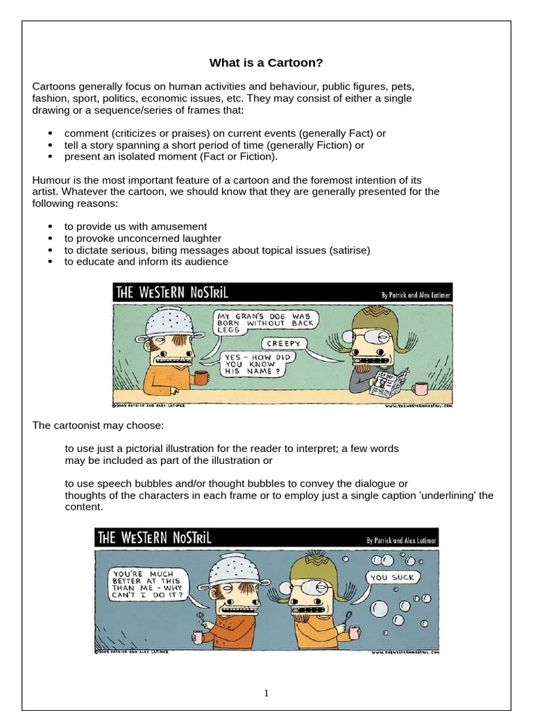 English Notes On Cartoons | PDF | Irony | Cartoon