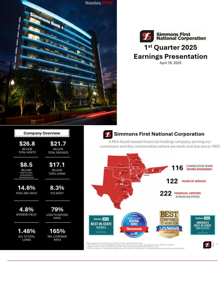 SFNC - 1Q25 Earnings Presentation (4.16.25) | PDF | Interest | Federal ...