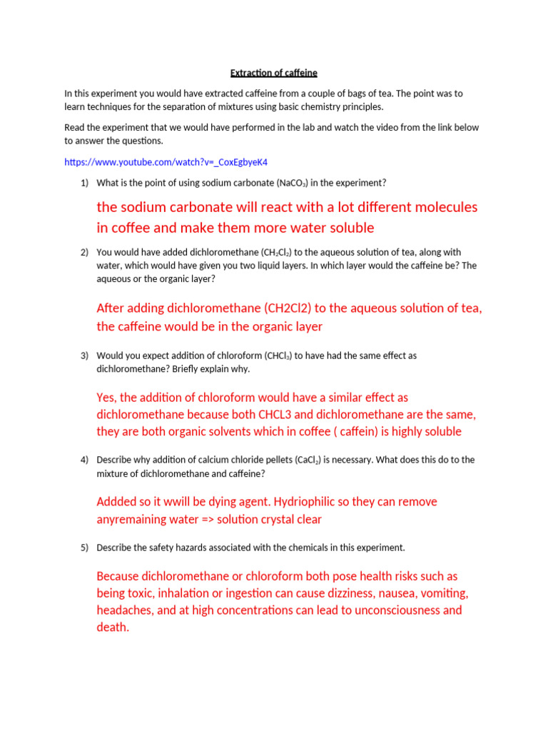 Lab 7-Extraction of Caffeine-Discussion Board | PDF
